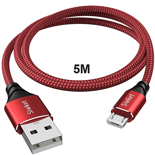 Siwket Micro USB Cable 5M Nylon Braided Android Charger Fast USB Charging Cable Red