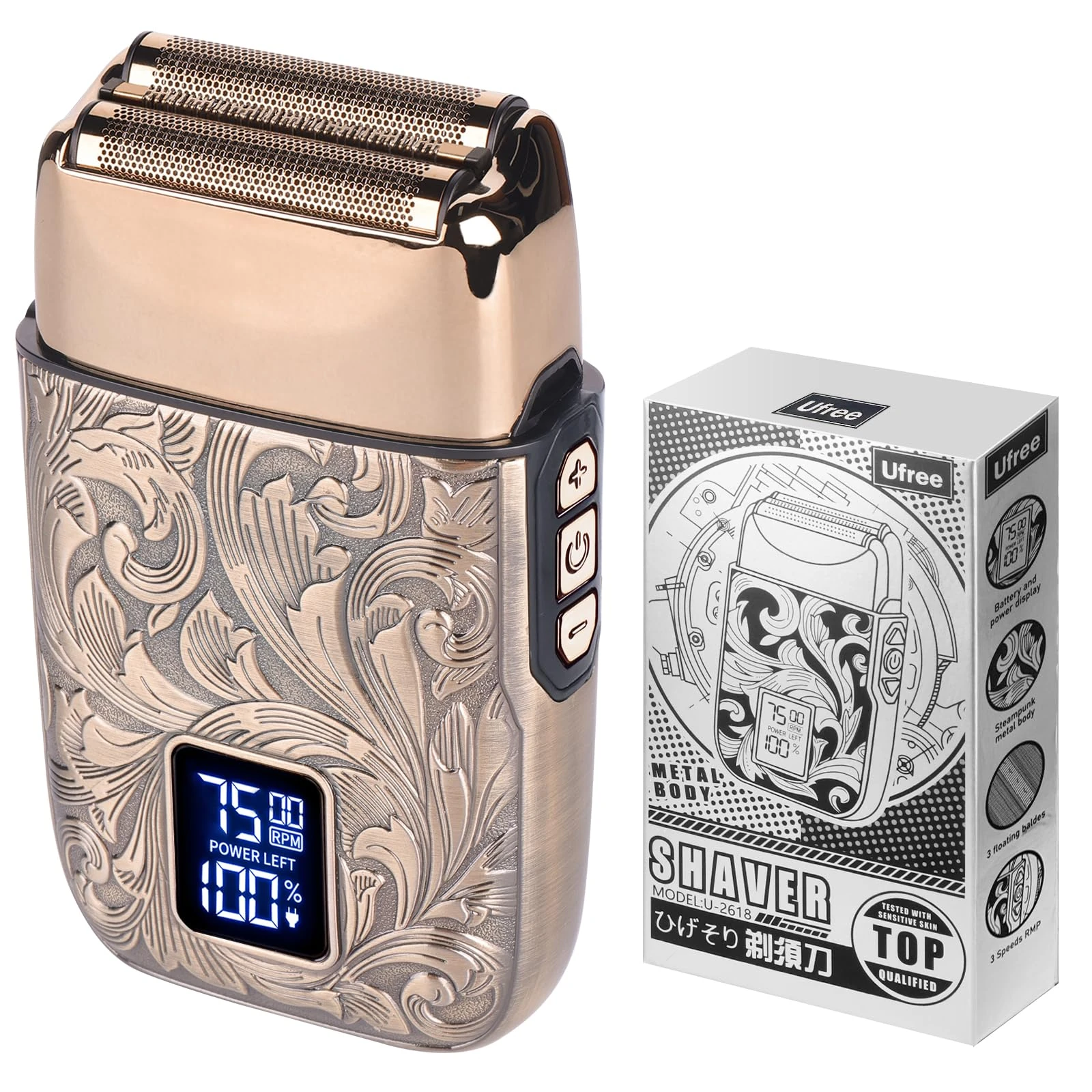 Ufree Electric Shavers for Men, Double Foil Shaver with 3 Adjustable Speeds, Head Shaver for Bald Men, Precision Hair and Beard Trimmer, Gifts for Fathers Husband