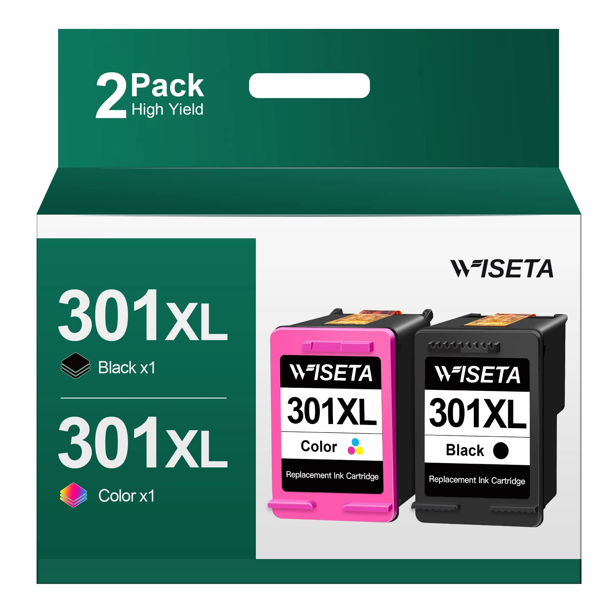 WISETA 301 XL High Yield Black and Tri-Colour Multipack,Remanufactured Ink Cartridge Replacement for 301XL for Deskjet 2540 2620 3050A 1512 1510 1000 1010 1050 2050 2050A Envy 4500 5532 5530 4502