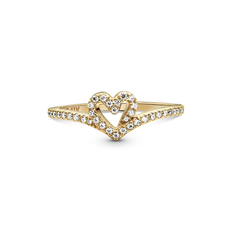 Pandora Timeless Heart and wishbone 14k gold-plated ring with clear cubic zirconia, 56