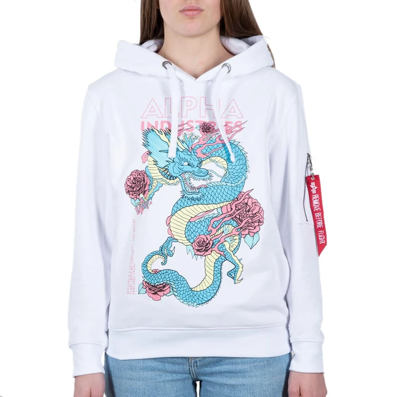 ALPHA INDUSTRIES Women's Heritage Dragon Hoody Wmn Sports, White, S - Image 1