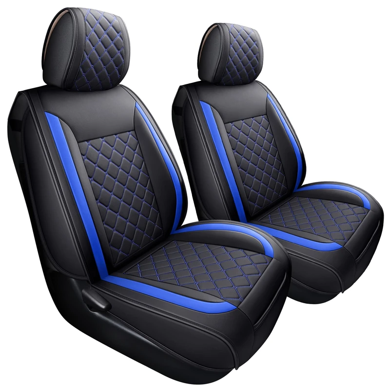 Tomatoman Tacoma Seat Covers Customized for 2005-2025 Sport Extended SR V6 Crew Cab, Waterproof Faux Leather Car Cushions(2 PCS Front, Black-Blue)
