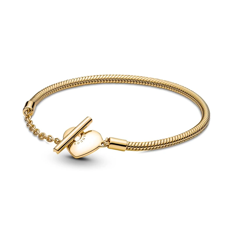 Pandora Moments Snake chain 14 gold-plated T-bar heart bracelet, 20