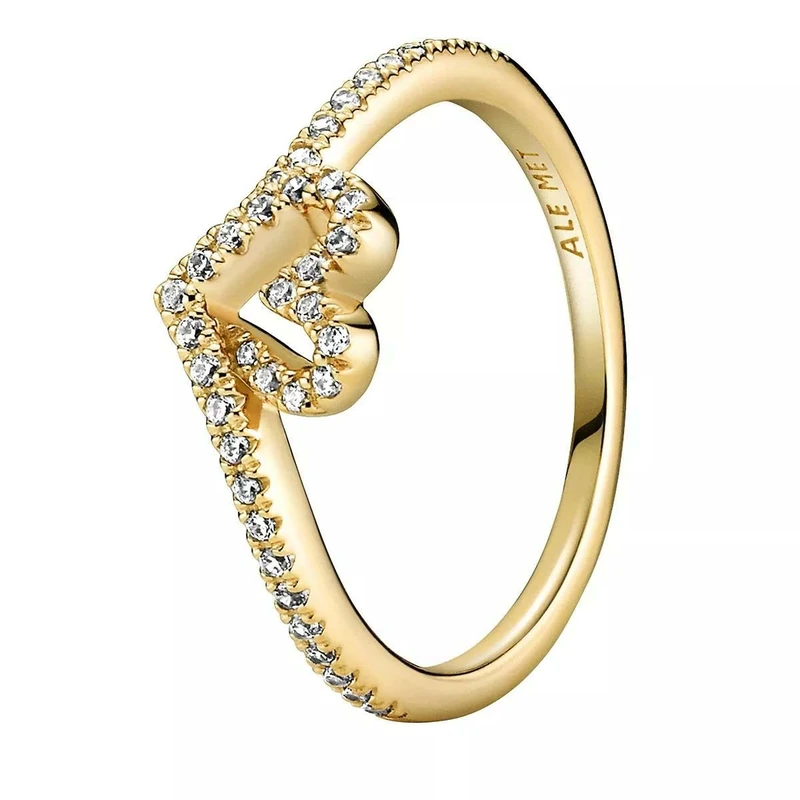 Pandora Timeless Heart and wishbone 14k gold-plated ring with clear cubic zirconia, 52
