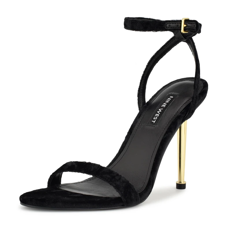 NINE WEST Women's Reina Heeled Sandal, Black, 6 UK