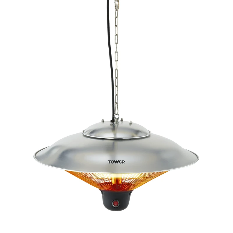 Tower T978520 Astro 1.5Kw Outside Hanging Smart Infrared Patio Heater with 360deg Heating, LED Light , Remote Control, IP34 Waterproof, 3 Heat Settings, Stainless Steel