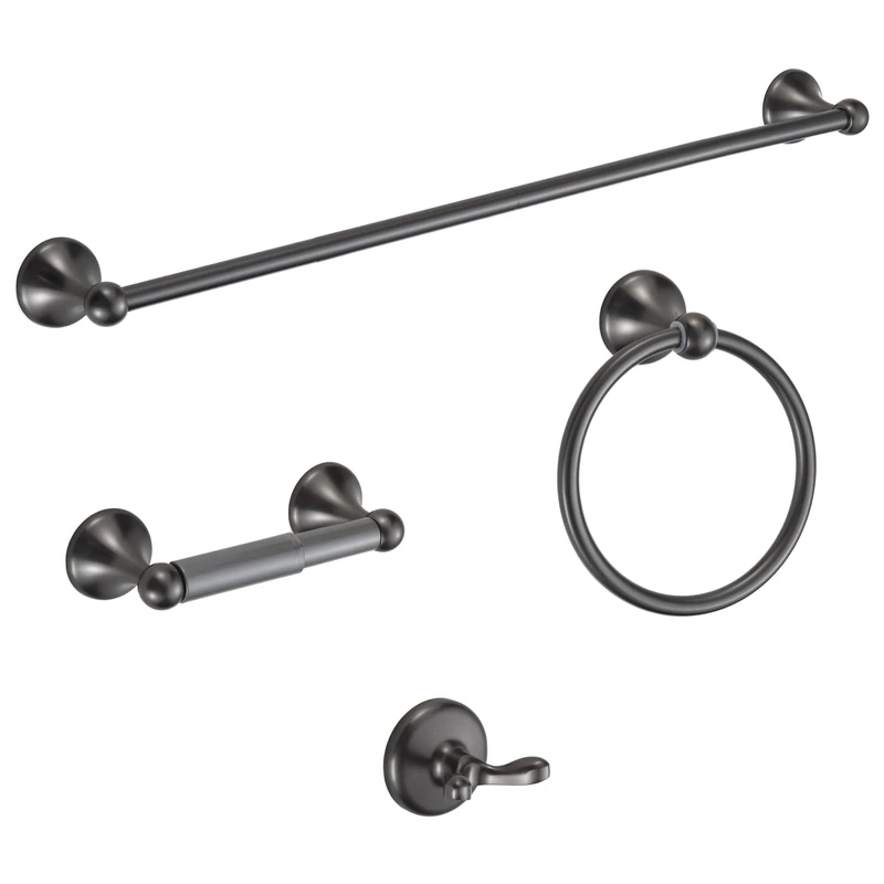 BGL Bathroom Hardware Set Gunmetal Grey 4-Piece Bathroom Accessories Set Wall Mounted Adjustable Towel Bar Robe Hook Toilet Paper Holder Towel Ring Paint Spraying Grey