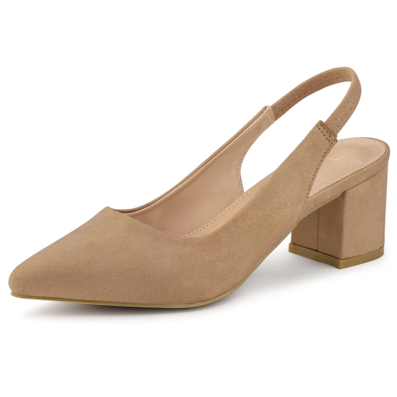 Allegra K Women's Pointed Toe Block Heel Pumps Slingback Heels Nude 5 UK/Label Size 7.5 US