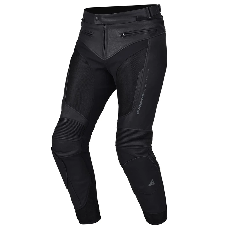 SHIMA PISTON Men's Motorcycle Pants - Leather & Mesh Summer Pants with Elastic Panels, hips and knees CE-protectors (Black, 50)