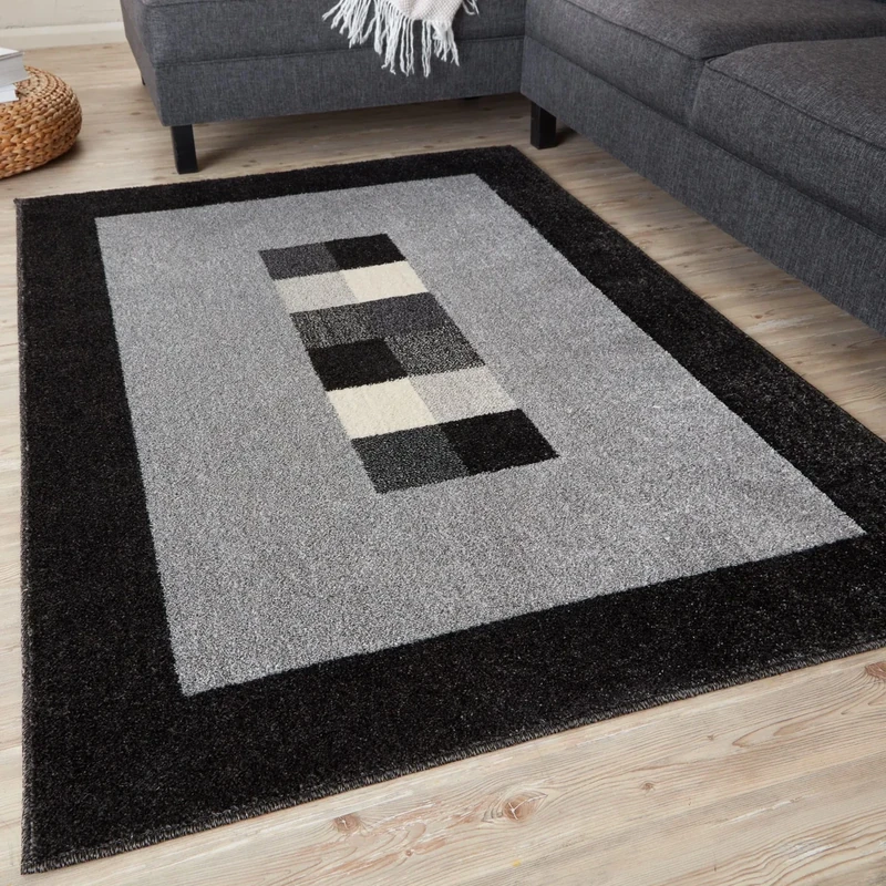 THE RUGS Ultra Soft Area Rug – Modern Luxury Fluffy Rug, Grey Plain Pattern Rugs for Living Room, Bedroom, Kids Room (200x290 cm, Black)