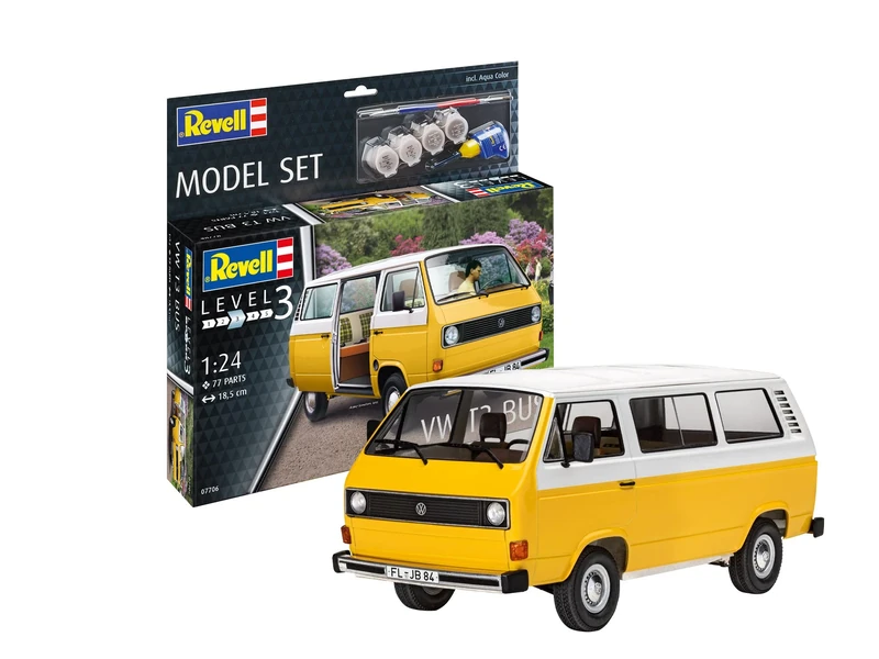 Revell Model Set 67706 VW T3 Bus 1:25 Scale Unbuilt/Unpainted Plastic Model Kit with Contacta Professional Glue, Paintbrush & Selected Aqua Color Paints