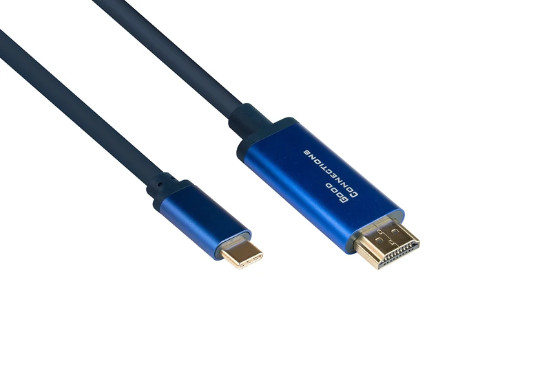 Good Connections® SmartFLEX USB C to HDMI 2.0b Cable - 4K UHD @ 60Hz - Copper Conductor Aluminium Housing - Highly Flexible - Dark Blue - 1 m