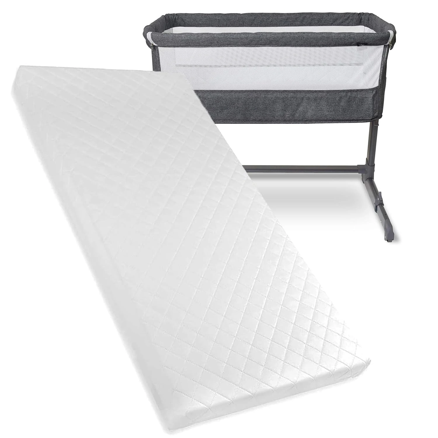 Brillars Baby Mattress Fits Compatible to Babylo Cozi Sleeper - Bedside Travel Cot Toddler Infant Bed Firm Foam Mattress - Hypoallergenic & Removable Quilt Cover (87 x 44 x 5cm)