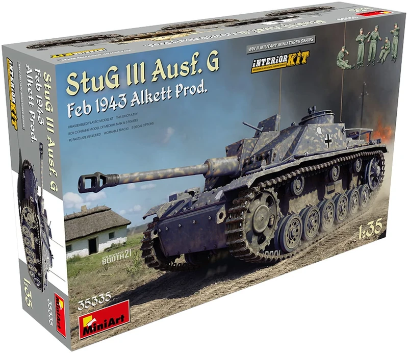 Miniart MIN35335 1:35-StuG III Ausf G Feb 1943 Alkett Prod, Int Kit Scale Model, Unpainted