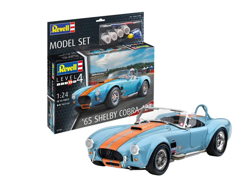 Revell Model Set 67708 65 Shelby Cobra 427 1:24 Scale Unbuilt/Unpainted Plastic Model Kit with Contacta Professional Glue, Paintbrush & Selected Aqua Color Paints
