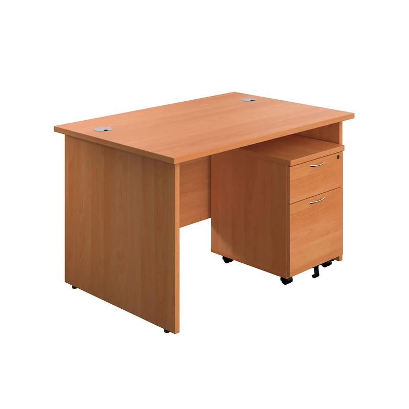 Office Hippo Panel Desk with 2 Mobile Storage Including Filing Drawer, A4, Foolscap, MFC, Beech, 120 x 80 x 73 cm