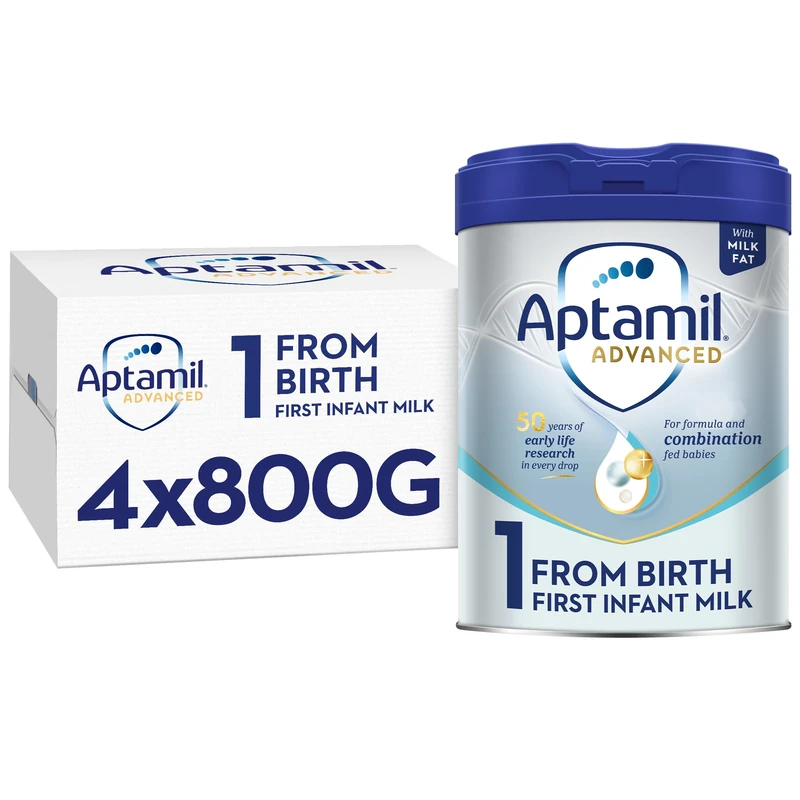 Aptamil Advanced 1 First Infant Baby Milk Powder Formula, from Birth, 800g (Pack of 4)