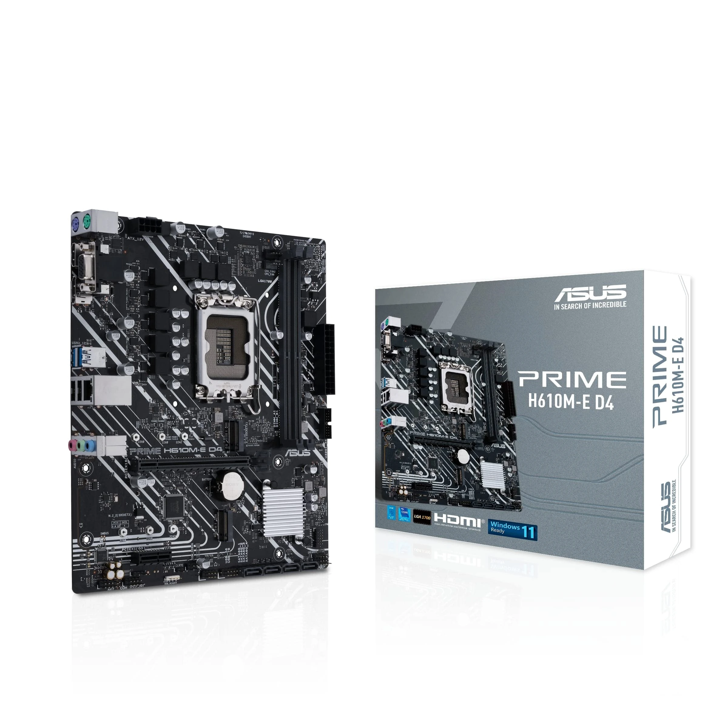 ASUS PRIME H610M-E D4-CSM mATX Motherboard, Intel H610, LGA1700, DDR4, PCI 4.0, Realtek 1Gb Ethernet, Realtek 7.1 Surround, 2xM.2, 4xSATA 6GB/s, USB 3.2 Gen 1, Armoury Crate, Black