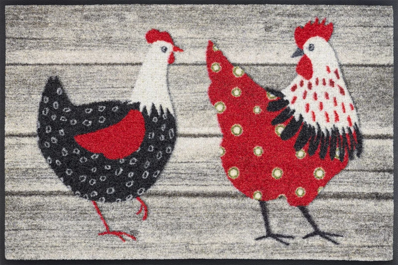 Wash+Dry Chicken Farm Door Mat, 50 x 75 cm, Colourful, Washable for Indoor and Outdoor Use - Image 1