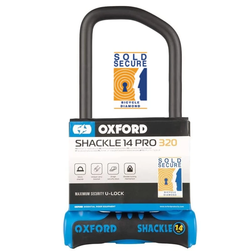 Oxford Shackle14 Pro U-Lock 320mm x 177mm. Diamond Rated Bicycle and Electric Bike Lock