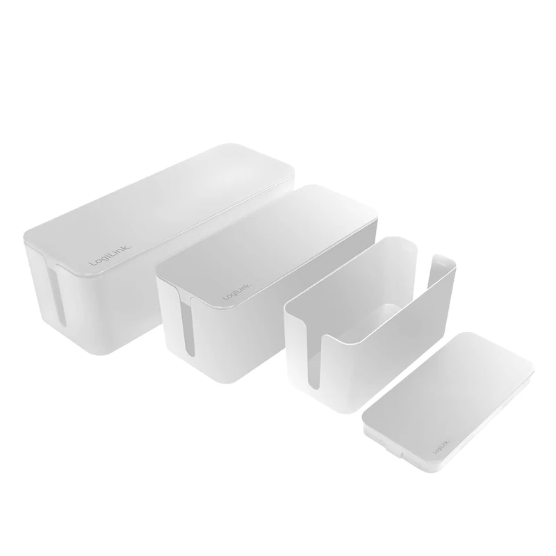 LogiLink KAB0078 - Cable Box Set with 3 Boxes in 3 Sizes for Hiding Cable Tangle, White - Image 1
