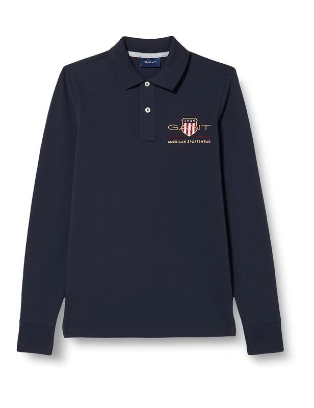 GANT Men's D1. Archive Shield L/S Pique Polo Shirt, Evening Blue, XXS