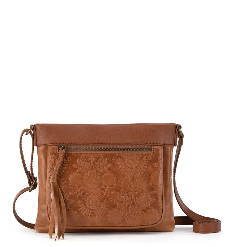 The Sak Women's Sanibel Leather Mini Crossbody, Tobacco Floral Embossed Ii, One Size
