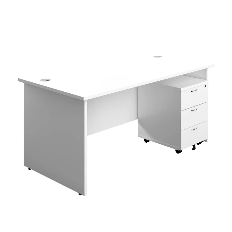 Office Hippo Panel Desk with 2 Mobile Storage Including Filing Drawer, A4, Foolscap, White, 160 x 80 x 73 cm