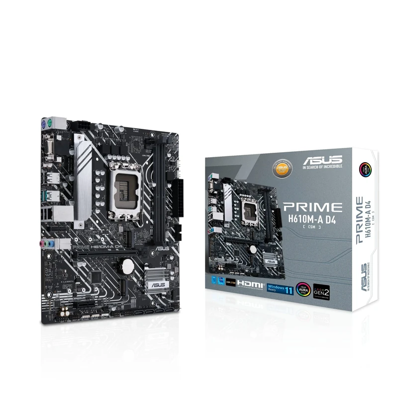 Asus PRIME H610M-A D4 CSM - Corporate Stable Model, Intel H610, 1700, Micro ATX, 2 DDR4, VGA, HDMI, DP, PCIe4, 2x M.2