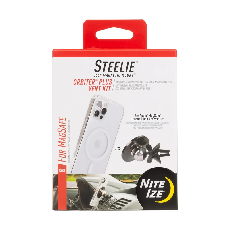 Nite Ize Steelie Orbiter Plus Vent Kit - Magnetic Cell Phone Mount for Car Vent - Sturdy Phone Accessories for Car - Compatible Apple MagSafe iPhones and Accessories