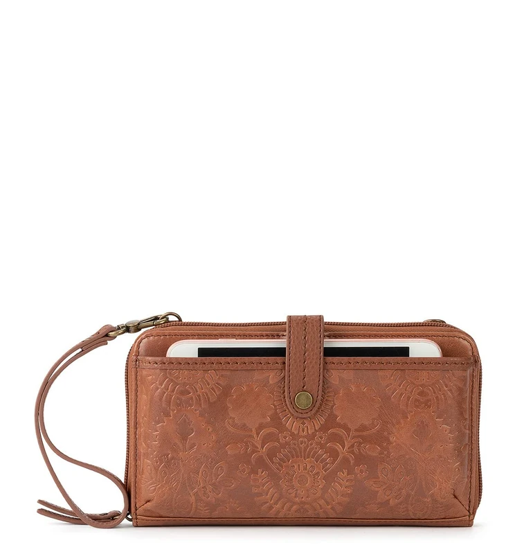 The Sak Women's Iris Large Smartphone Crossbody Bag, Tobacco Floral Embossed/Leather, L