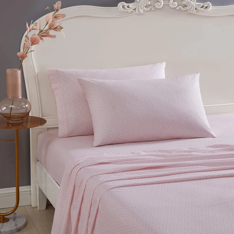Betsey Johnson- Full Sheet Set, Cotton Percale Bedding Set, Crisp & Cool, Lightweight & Breathable, Ideal Valentine's Day Gifts (Diamond Lace Pink, Full)
