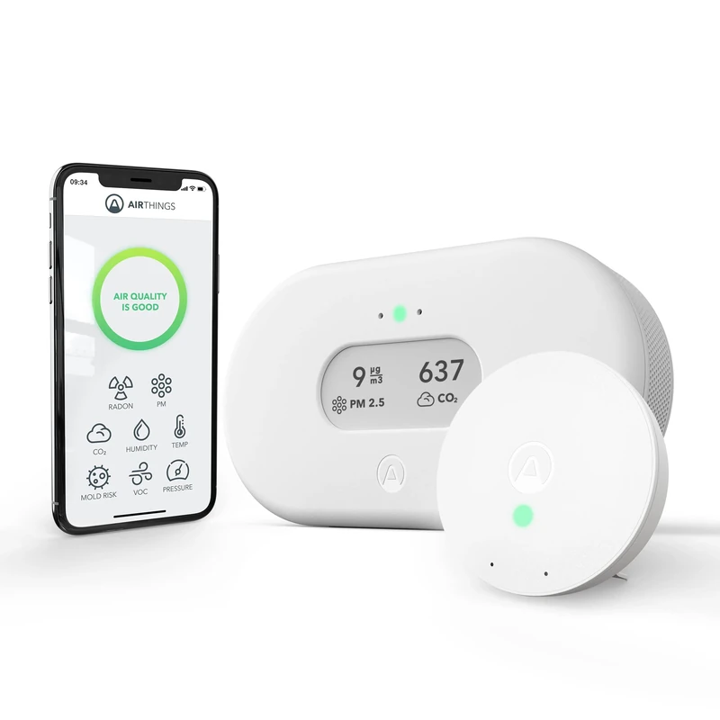 Airthings View Plus Air Quality Monitor & Anti-Mould Kit (Fine Particles, Radon, Carbon Dioxide (CO2), Volatile Organic Compounds (VOCs), Humidity, Temperature, Air Pressure & Pollen Levels)
