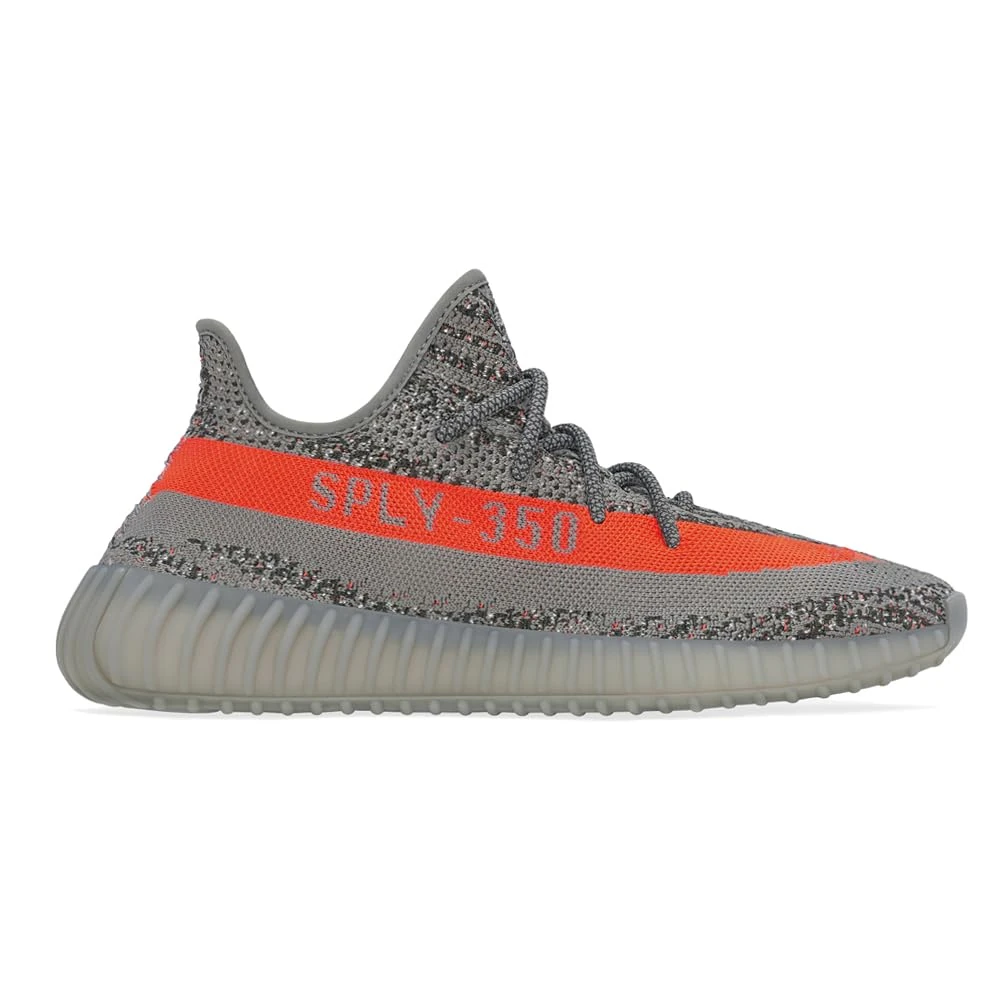 adidas Mens Yeezy Boost 350 V2 Reflective GW1229 Beluga - Size, Steeple Gray/Beluga/Solar Red, 4 UK
