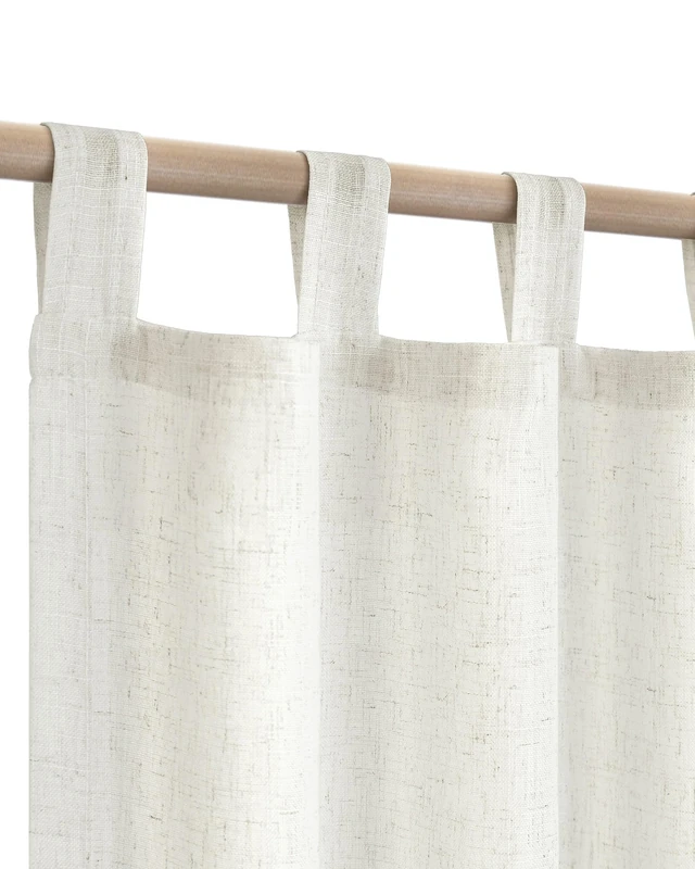 Farmhouse Linen Curtains - 84 Inch Length, 2 Panels Set, Tab Top Semi Sheer Light Filtering Country Boho Curtains for Living Room, Bedroom, Nursery - Neutral Cream