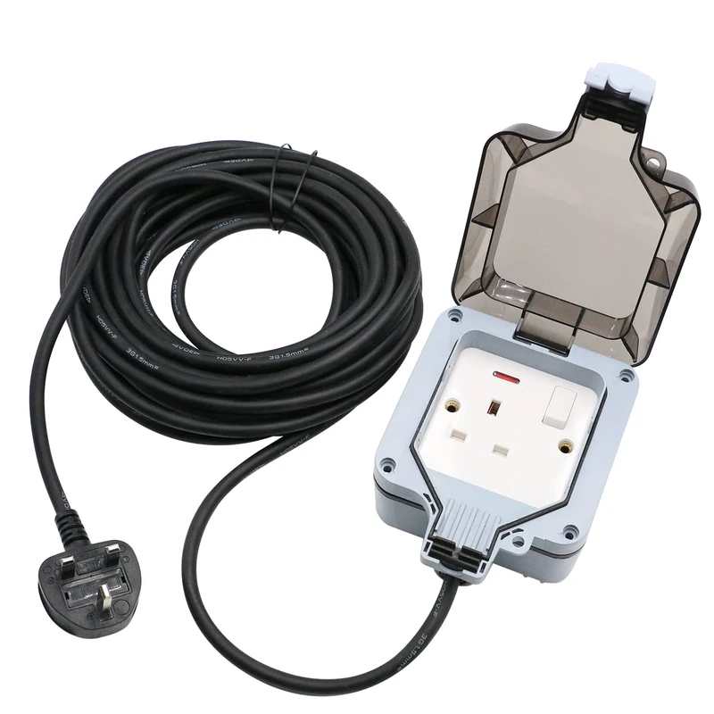 Outdoor Extension Lead Waterproof 10M Long Extension Cord IP66 Garden 1 Gang Weatherproof Single Switched Socket Outside Use