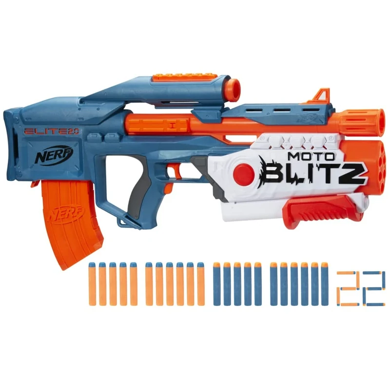 Nerf Elite 2.0 Motoblitz CS-10 Blaster, Motorised 10-Dart Blasting, Airblitz 6 Darts At Once, Clip, 22 Elite Darts, Multicolor, One Size