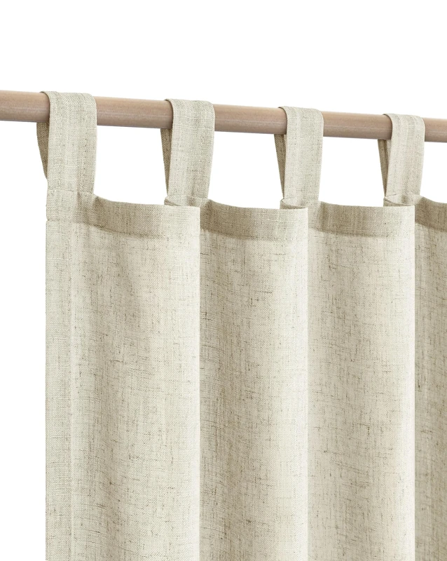 Flax Linen Curtains Long for Living Room 2 Panels Tab Top Light Filtering Energy Efficient Burlap Cotton Textured Large Beige Outdoor Curtain for Sliding Door Patio French Country Decor Tan, 52x108