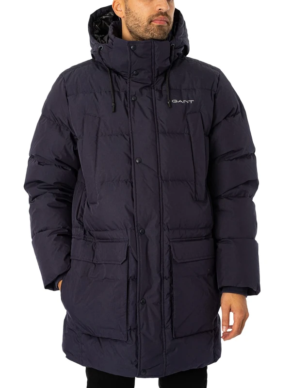 GANT Men's D2 Long alta Down Jacket, Evening Blue, XS
