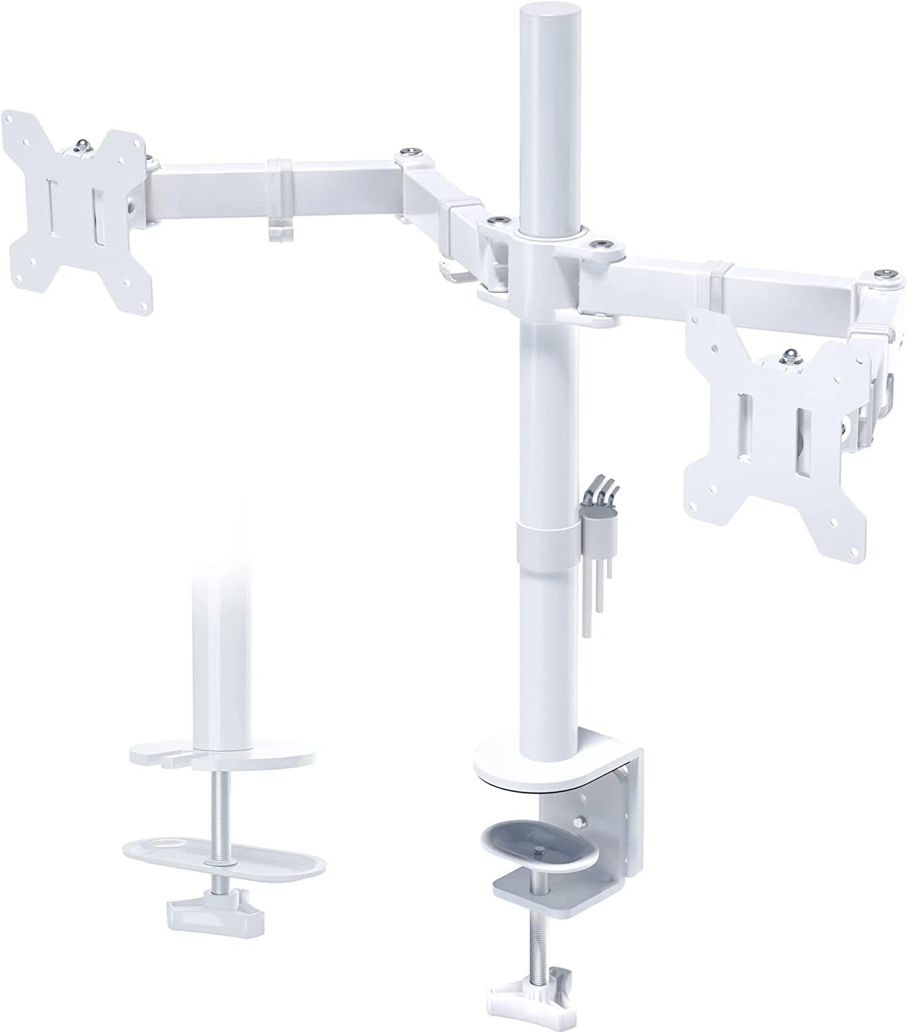 BONTEC Dual Monitor Stand for 13-27 inch Screens, Ergonomic Double Dual Monitor Desk Mount, Height Adjustable Arm Desk Mount Tilt 90° Swivel 180° Rotate 360°, VESA 75/100 White