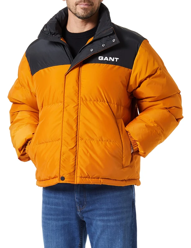 GANT Men's D2. Blocked Padded Jacket, DK Mustard Orange, XXL