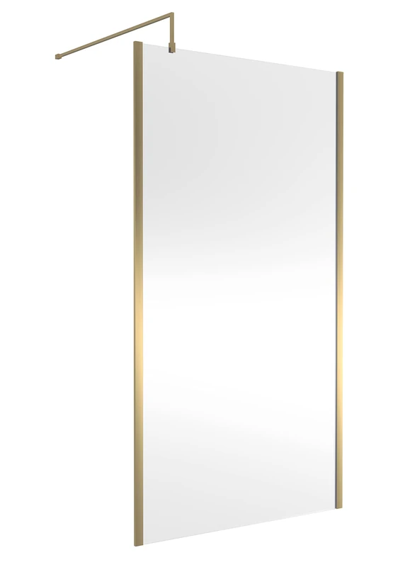 nuie WRSCOBB11 Modern Bathroom Outer Framed Wall Fixed Wetroom Screen with Support Arm, 1100mm, Brushed Brass