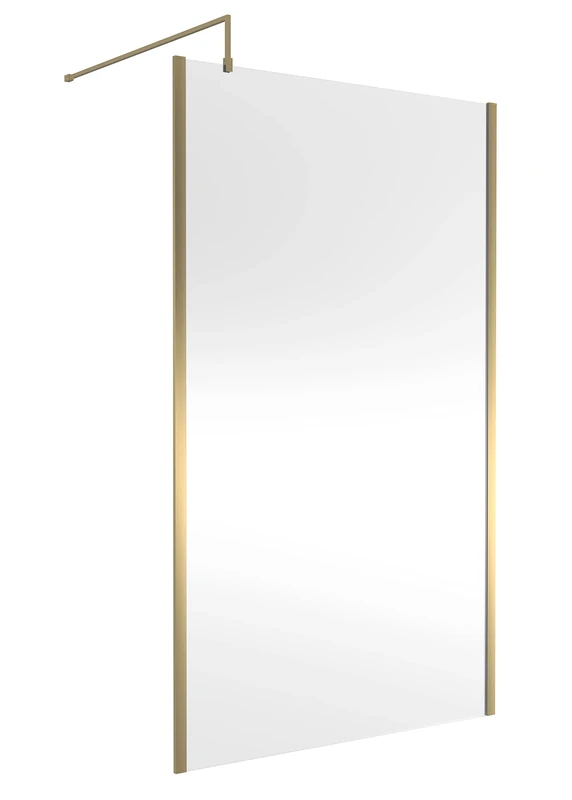 nuie WRSCOBB12 Modern Bathroom Outer Framed Wall Fixed Wetroom Screen with Support Arm, 1200mm, Brushed Brass