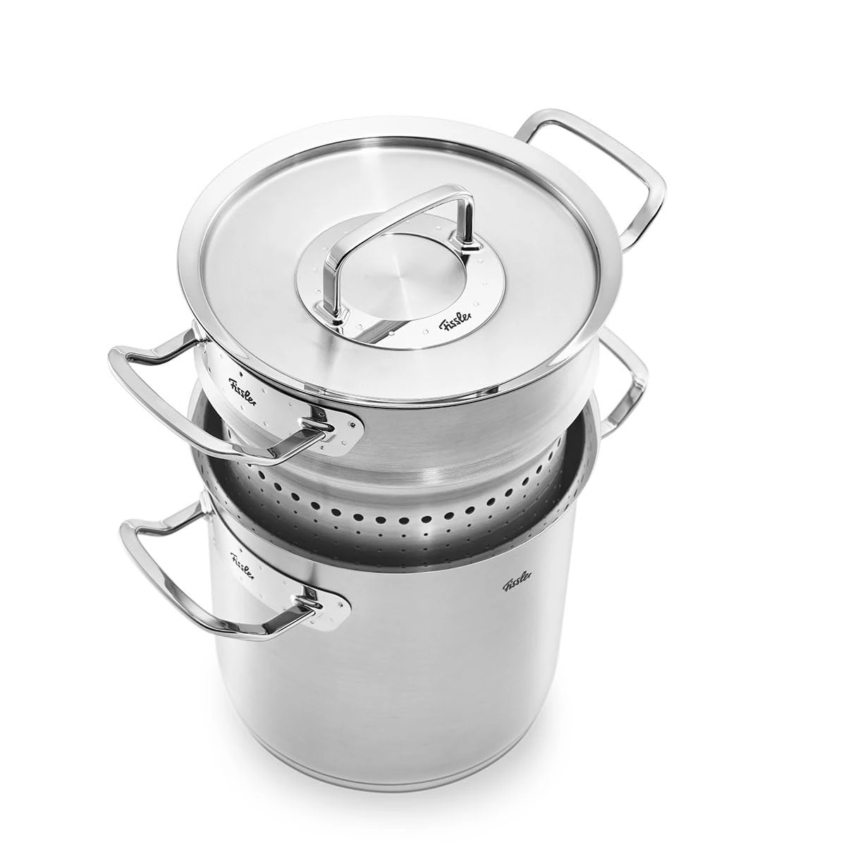 Fissler Original-Profi Collection Multistar/Stainless Steel Pot (Diameter 20 cm, 6 L) High Cooking Pot with Lid, Strainer Insert for Steaming and Cooking, Induction, Silver (084-108-20-000/0)