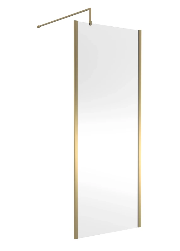 nuie WRSCOBB80 Modern Bathroom Outer Framed Wall Fixed Wetroom Screen with Support Arm, 800mm, Brushed Brass