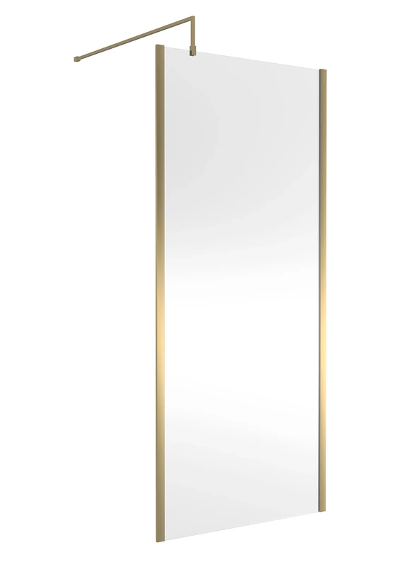 nuie WRSCOBB90 Modern Bathroom Outer Framed Wall Fixed Wetroom Screen with Support Arm, 900mm, Brushed Brass