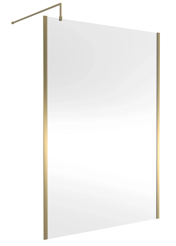 nuie WRSCOBB14 Modern Bathroom Outer Framed Wall Fixed Wetroom Screen with Support Arm, 1400mm, Brushed Brass