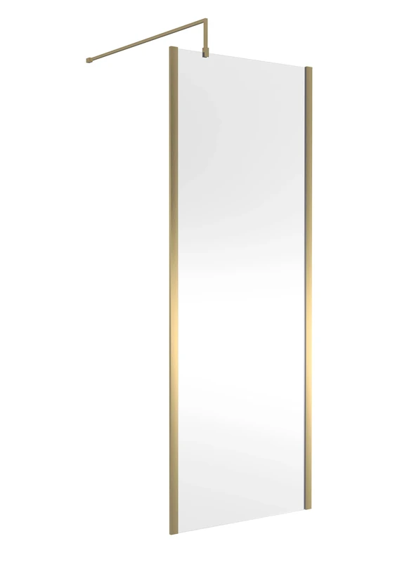nuie WRSCOBB76 Modern Bathroom Outer Framed Wall Fixed Wetroom Screen with Support Arm, 760mm, Brushed Brass