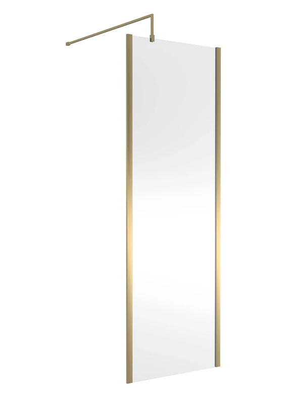 nuie WRSCOBB70 Modern Bathroom Outer Framed Wall Fixed Wetroom Screen with Support Arm, 700mm, Brushed Brass