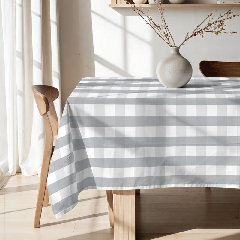 BELUM | Resinated Tablecloth Stain Resistant Paintings 0120-100, Tablecloth Plaid Vichy Size; 250x140 cm, Tablecloth Anti Stain NO Rubber, Tablecloth Vichy Grey, Tablecloth Fabric 100% Organic Cotton